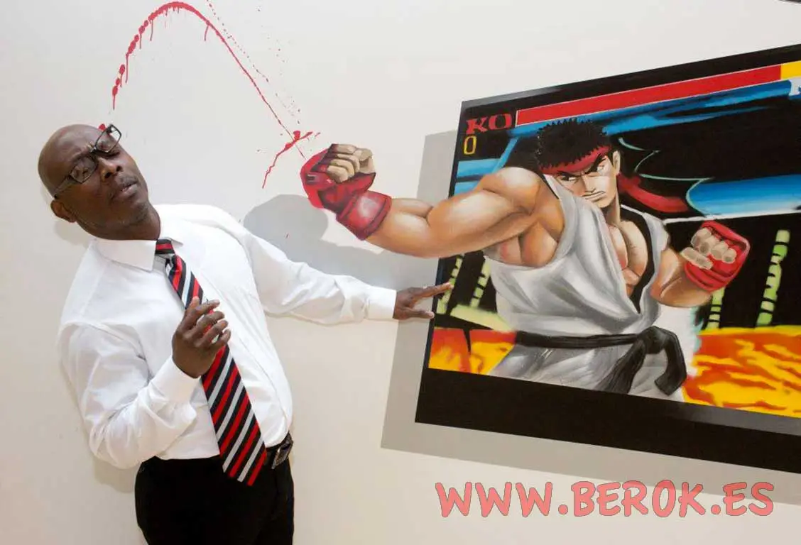 Mural hiperrealista de Street Fighter con efecto 3D pintado