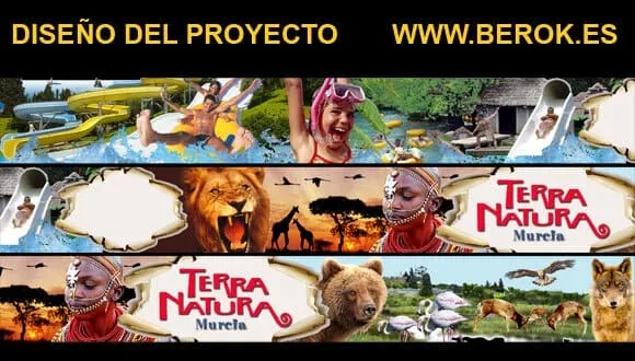 Diseño mural Terra Natura Murcia con animales africanos y fauna salvaje para parque zoológico