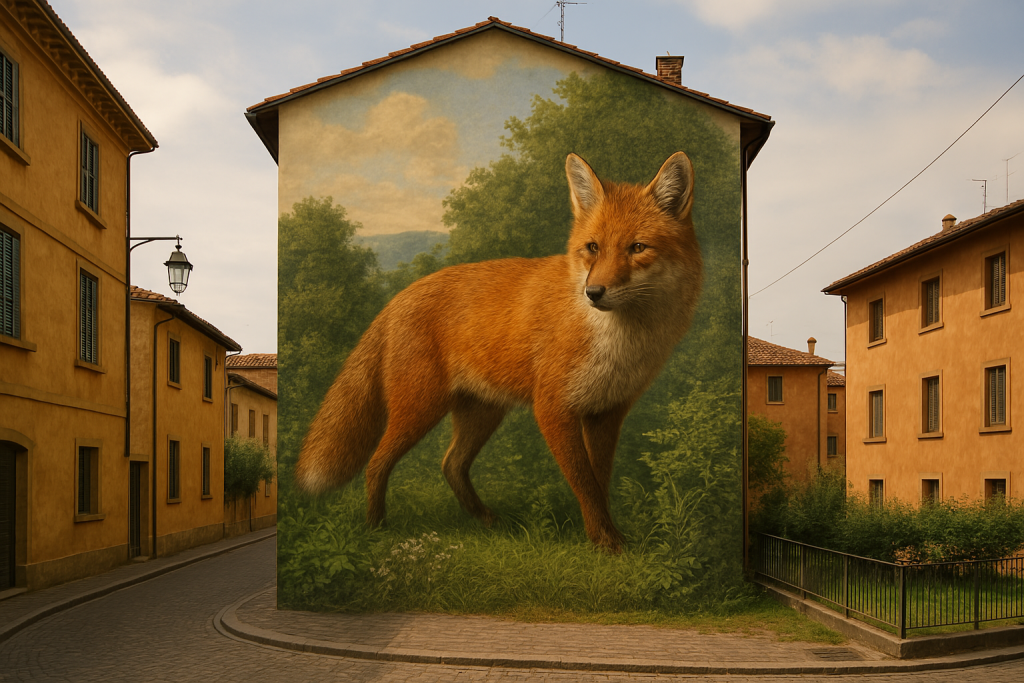 Mural trampantojo realista pintado en una fachada de Barcelona por una empresa profesional de graffiti artístico.