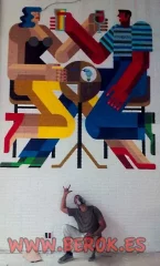 Graffiti de estilo geométrico en restaurante