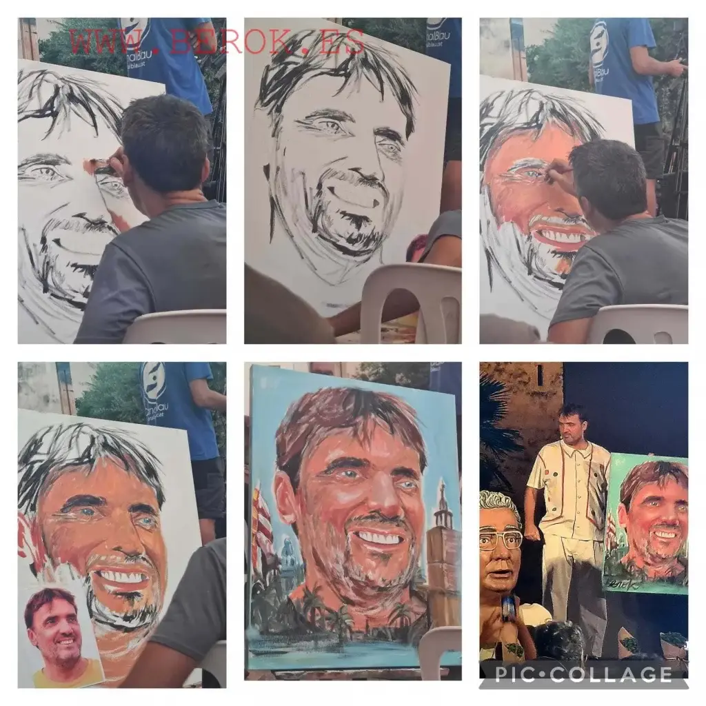 Proceso en directo de pintura de retrato en el pregó de Sitges