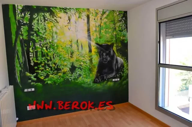 Graffiti de pantera negra en paisaje selvático