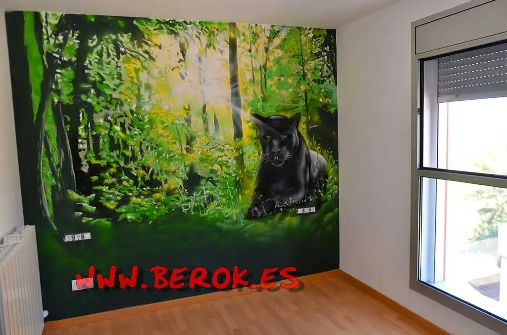 Graffiti de pantera negra en paisaje selvático