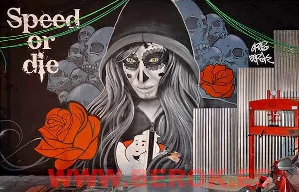 Mural graffiti Catrina mexicana Speed or Die
