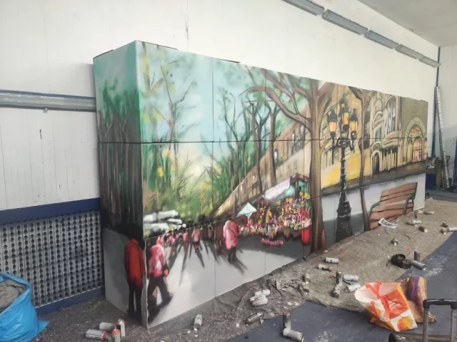 Graffiti mural La Rambla Barcelona en cubos puzzle