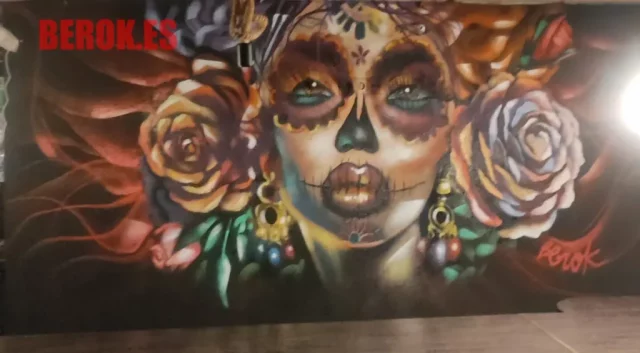 Graffiti catrina mexicana hiperrealista 3D en Girona