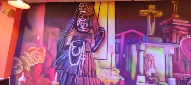 Graffiti mural Catrina mexicana cementerio