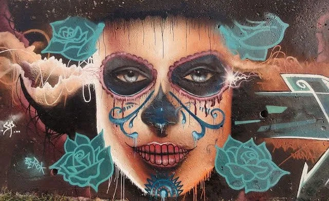 Graffiti mural Catrina mexicana realista