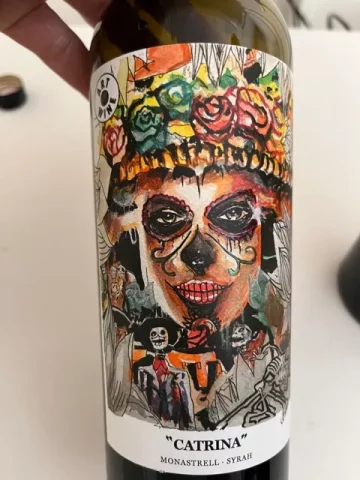 botella vino catrina etiqueta artística mexicana