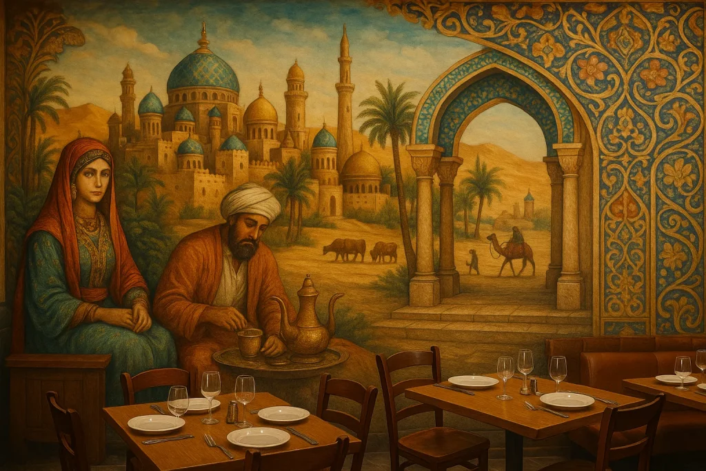 Decoración restaurante árabe mural oriente medio