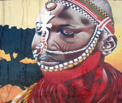Retrato mural africano con pintura realista y fondo de sabana