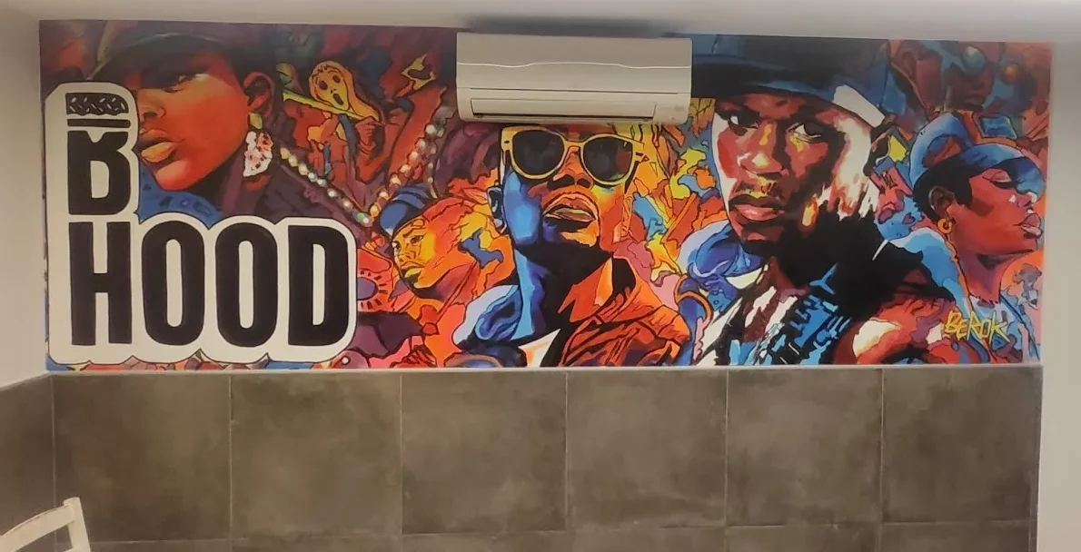Graffiti rapero 50 Cent mural Bhood Esplugues
