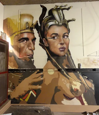 Mural egipcio Cleopatra decoración artística