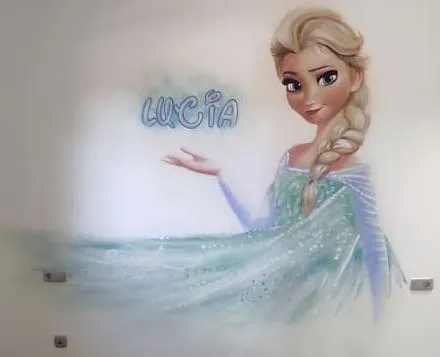 Mural infantil personalizado pintado a mano Mural infantil pintado a mano con personaje animado y nombre Lucía