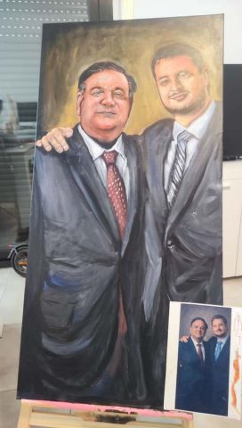 Cuadro retrato Barcelona pintado a mano estilo realista personalizado Cuadro retrato Barcelona pintado a mano estilo realista sobre lienzo