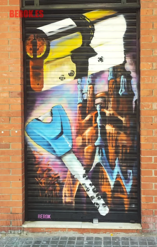 Graffiti llave y cerradura en persiana con estilo urbano colorido