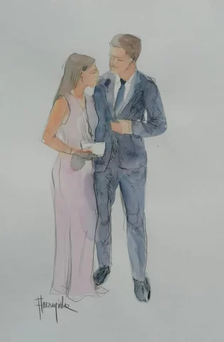 Retrato de pareja en acuarela personalizada para boda