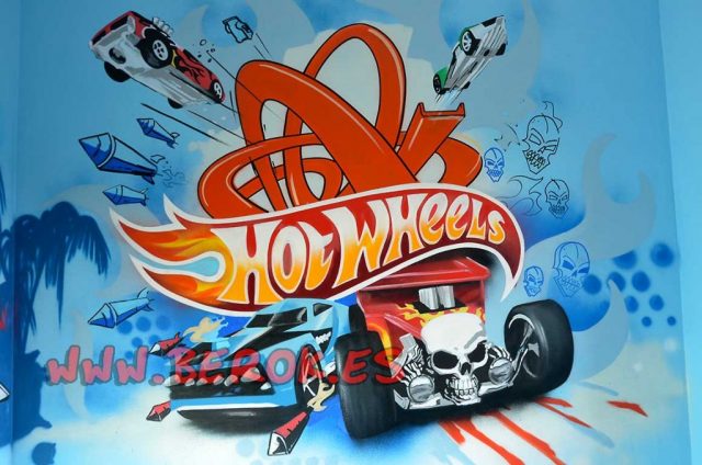 Graffiti Hot Wheels con circuito loop coche y calavera estilo infantil