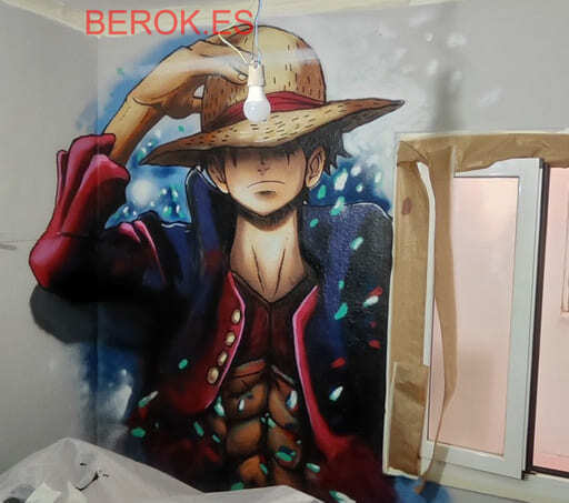 Mural de Luffy de One Piece para habitación juvenil anime.
