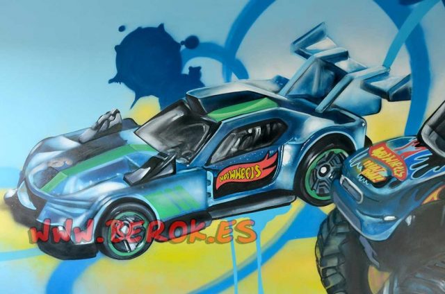 Graffiti coche Hot Wheels azul con detalles realistas y reflejos