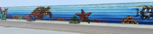 Mural de tortuga marina Graffiti de tortuga marina y estrella de mar en mural submarino