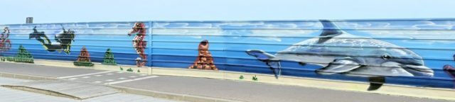 Mural realista de delfín Arte urbano con delfín realista en mural marino de Cubelles